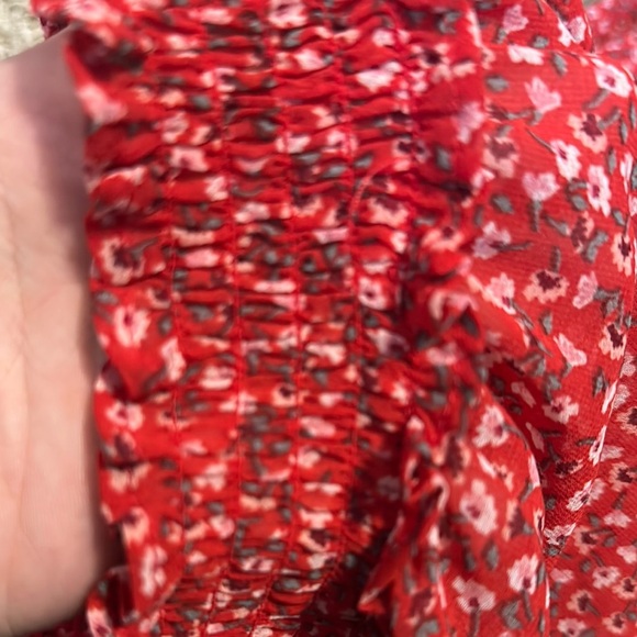 Gap Red Floral Sheer Long Sleeve High Neck Top with Elastic Hem&Neck Size XLG - Picture 8 of 8